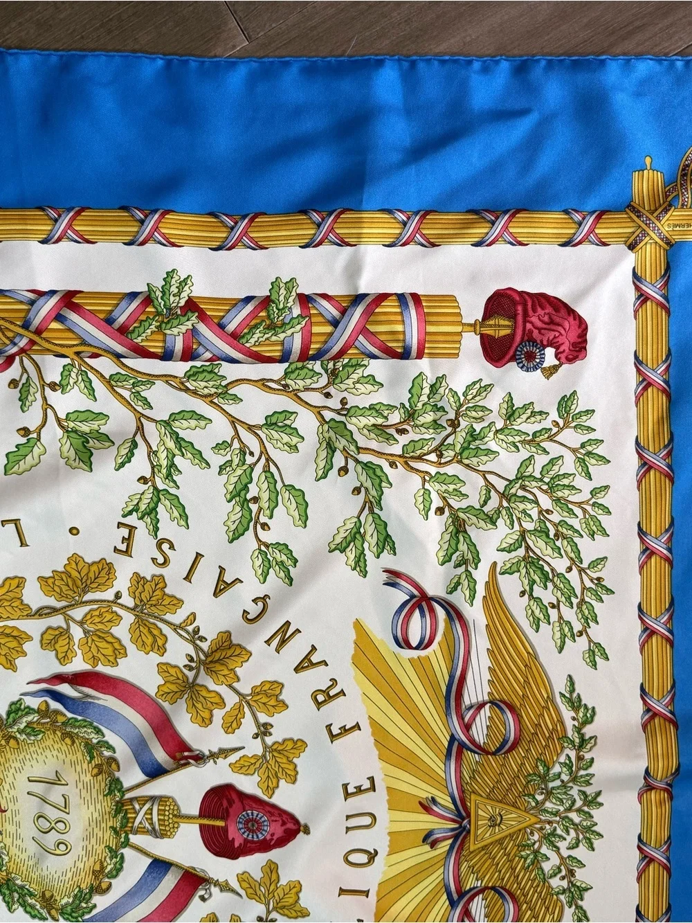 Hermès Vintage 1789 République Française Silk Carré 90 Scarf Blue/Multi
